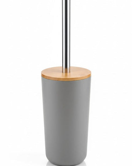 Set accesorii baie, cu accente lemnoase, SANITARY, 6 piese, gri cu detalii bej