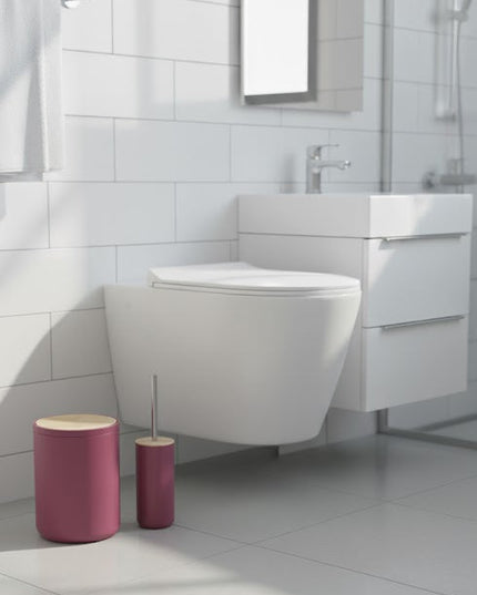 Set accesorii baie, cu accente lemnoase, SANITARY, 6 piese, visiniu inchis cu detalii bej