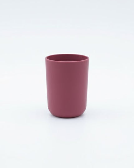 Set accesorii baie, cu accente lemnoase, SANITARY, 6 piese, visiniu inchis cu detalii bej