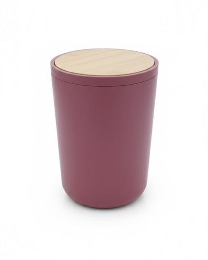 Set accesorii baie, cu accente lemnoase, SANITARY, 6 piese, visiniu inchis cu detalii bej