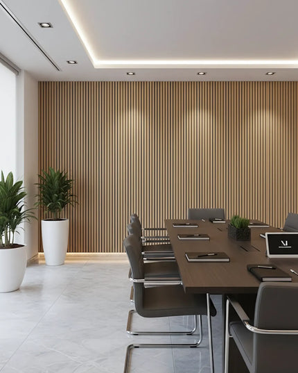 Panou riflaj decorativ Oak Line 001 – stejar deschis cu fundal negru