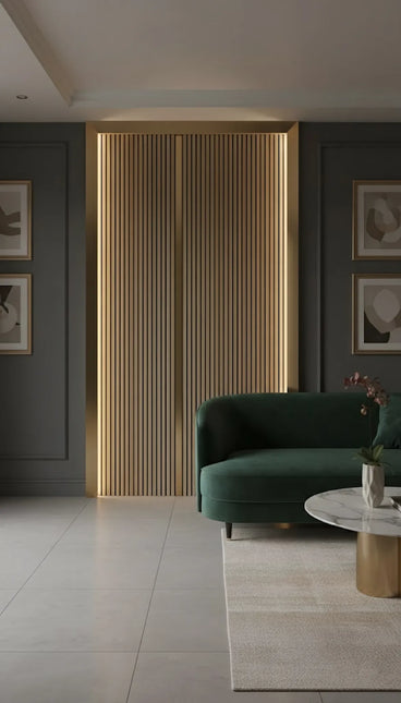 Panou riflaj decorativ Oak Line 001 – stejar deschis cu fundal negru