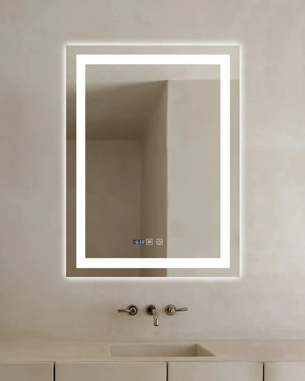 Oglinda LED Dreptunghiulara cu Ceas 90x60cm ,Trei Lumini J109