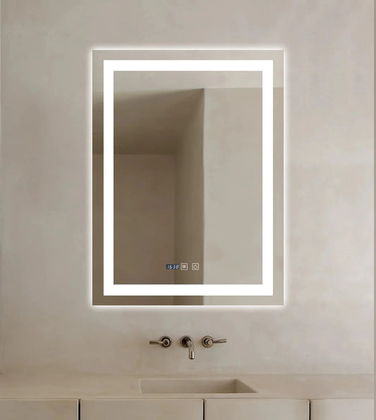 Oglinda LED Dreptunghiulara cu Ceas 90x60cm ,Trei Lumini J109