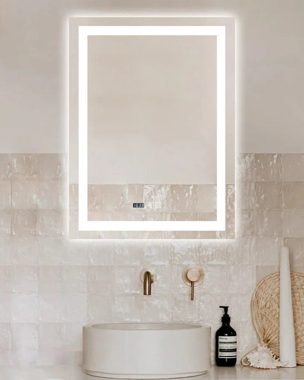 Oglinda LED Dreptunghiulara cu Ceas 90x60cm ,Trei Lumini J109