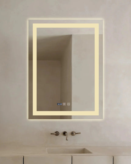 Oglinda LED Dreptunghiulara cu Ceas 90x60cm ,Trei Lumini J109