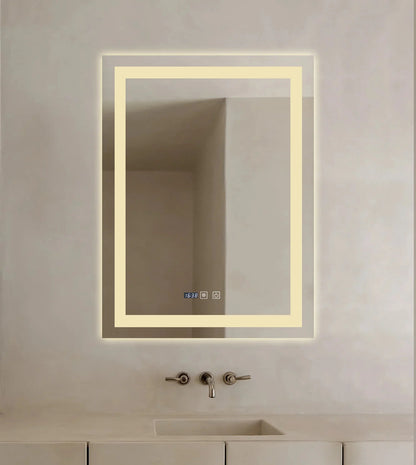 Oglinda LED Dreptunghiulara cu Ceas 90x60cm ,Trei Lumini J109