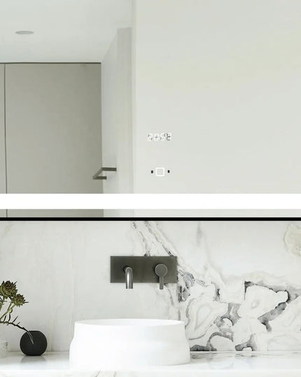 Oglinda LED 80x60cm cu Rama Neagra Touch, Senzor de Miscare si Ceas J30