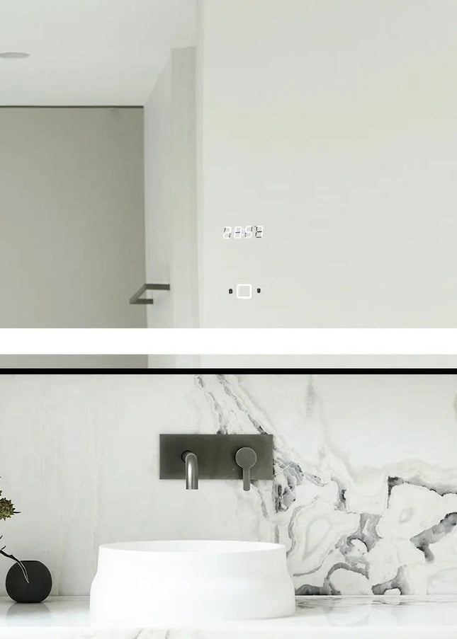 Oglinda LED 80x60cm cu Rama Neagra Touch, Senzor de Miscare si Ceas J30