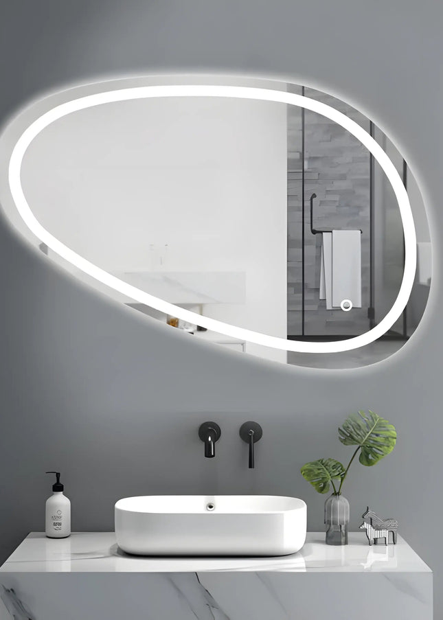 Oglinda LED Asimetrica 80x45cm Functie Dezaburire si Touch J18