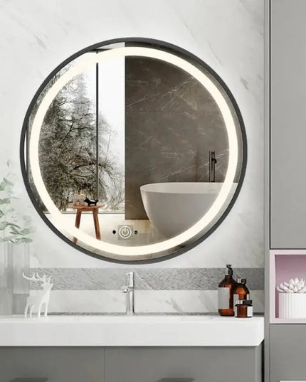 Oglinda LED Rotunda 70cm Rama Neagra Touch si Senzor De Miscare J129