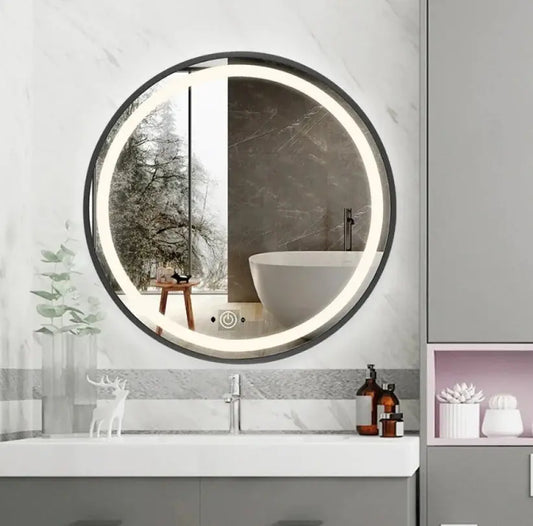 Oglinda LED Rotunda 70cm Rama Neagra Touch si Senzor De Miscare J129