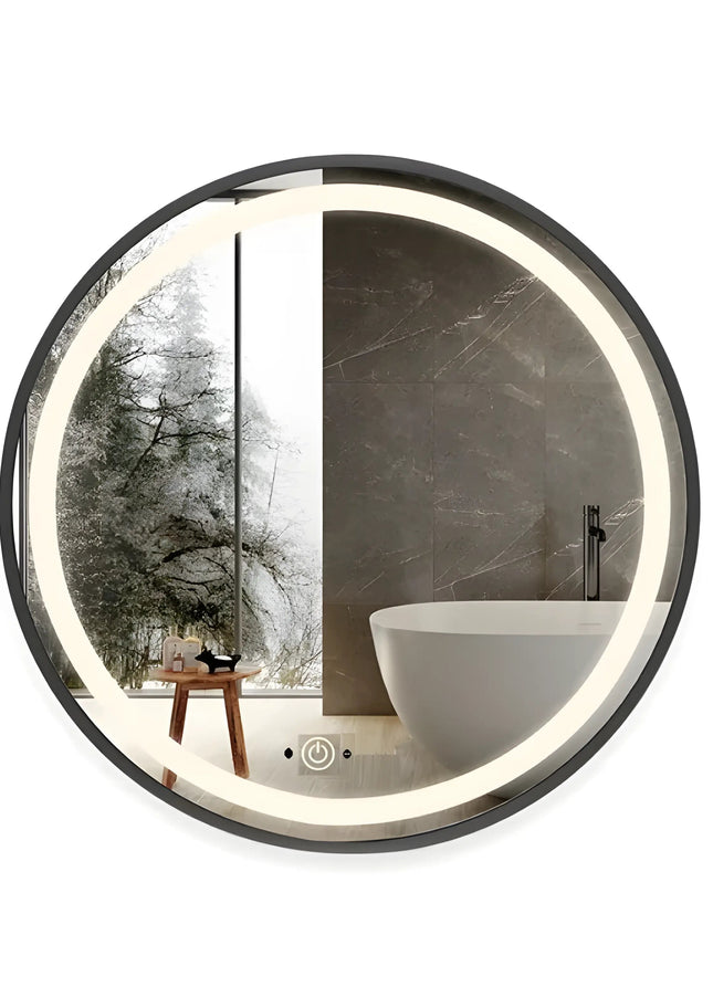 Oglinda LED Rotunda 70cm Rama Neagra Touch si Senzor De Miscare J129