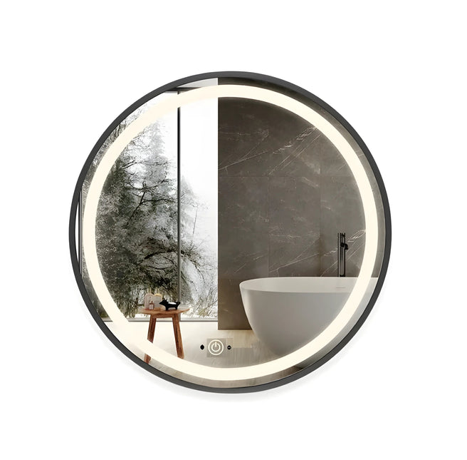 Oglinda LED Rotunda 70cm Rama Neagra Touch si Senzor De Miscare J129