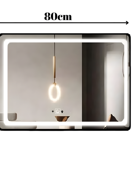 Oglinda LED Si Touch 80 X 60 Cm Cu Ceas Rama Negru Mat J130