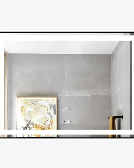 Oglinda LED Si Touch 80 X 60 Cm Cu Ceas Rama Negru Mat J130