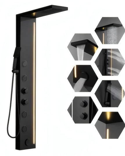 Panel de Duș Black Line – Design Modern cu Bandă Luminoasă și Funcții Multiple