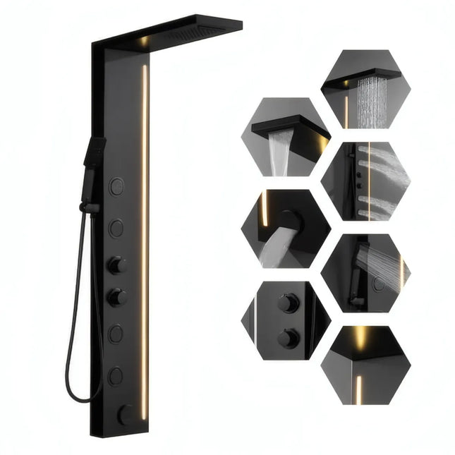 Panel de Duș Black Line – Design Modern cu Bandă Luminoasă și Funcții Multiple