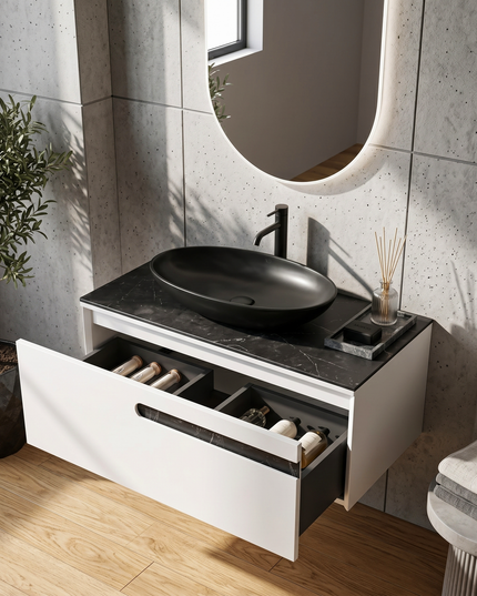 Mobilier de baie suspendat Ostin, Alb