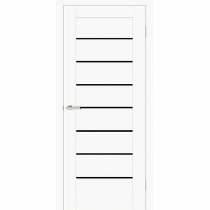 Ușă de interior Deco 10 White silk mat, cu sticlă neagră