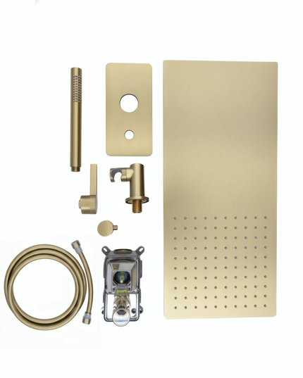 Set duș încastrat 2 funcții – finisaj auriu periat, design modern din alamă solidă