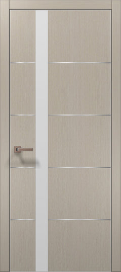 Ușă de interior PL-12 – eleganță geometrică cu sticlă aplicată și inserții din aluminiu