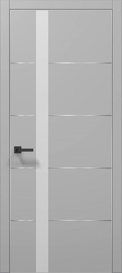 Ușă de interior PL-12 – eleganță geometrică cu sticlă aplicată și inserții din aluminiu