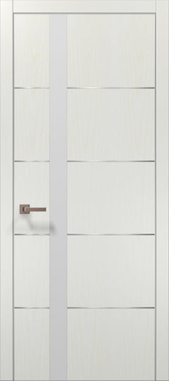Ușă de interior PL-12 – eleganță geometrică cu sticlă aplicată și inserții din aluminiu