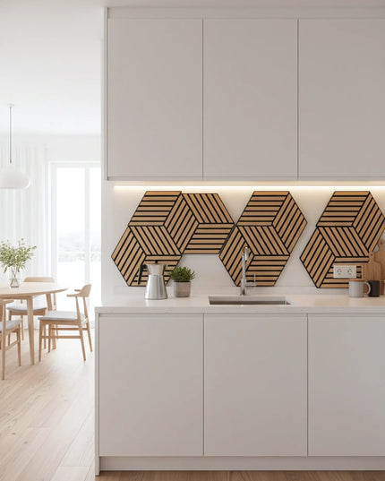 Panou riflaj decorativ, hexagonal – stejar natur XYPT-07