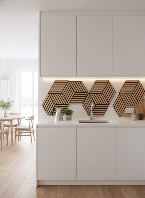 Panou riflaj decorativ, hexagonal – stejar natur XYPT-07