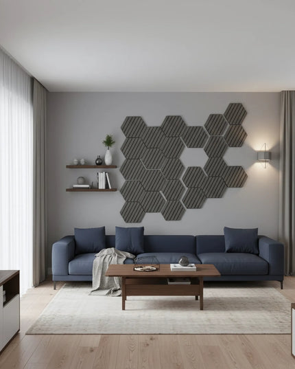 Panou riflaj decorativ, hexagonal - Antracit Mat XYPT-05
