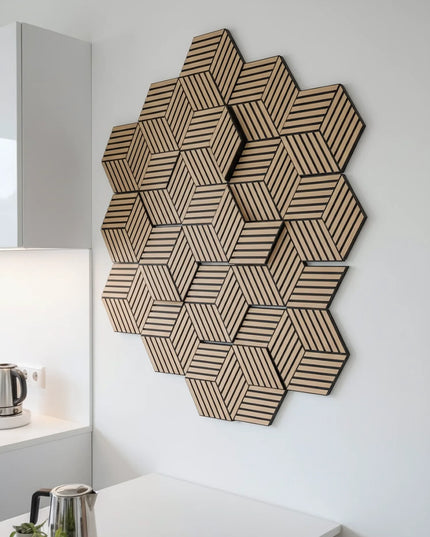 Panou riflaj decorativ, hexagonal – stejar natur XYPT-07