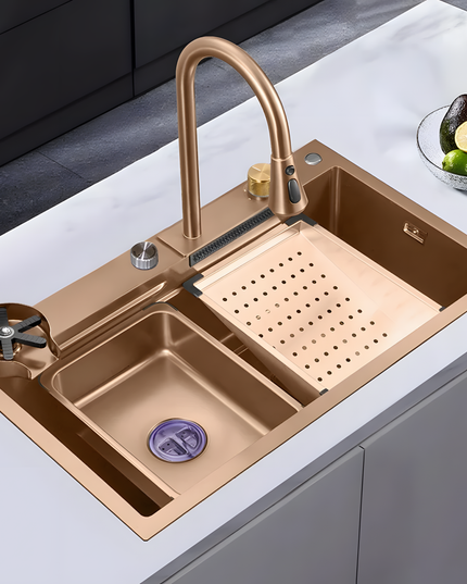 Chiuvetă multifuncțională cu accesorii 7546 HMF-ROSE GOLD
