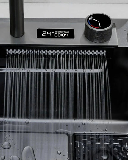 Chiuvetă Bucătărie Multifuncțională 7546HMSF – Gri Gun Metal, Cu Tocător, Dozator și Afișaj Digital