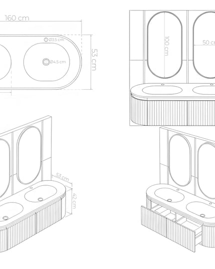 Set Mobilier Baie Dublu din Lemn cu Două Lavoare & Oglinzi LED – Design Premium