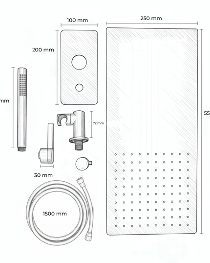 Set duș încastrat 2 funcții – finisaj auriu periat, design modern din alamă solidă