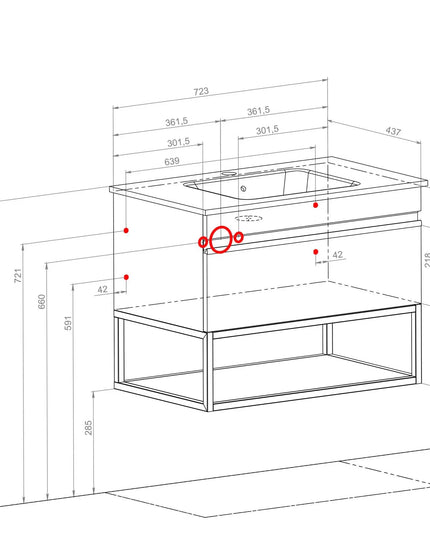 Mobilier de baie suspendat Loft Iron, Oak moras