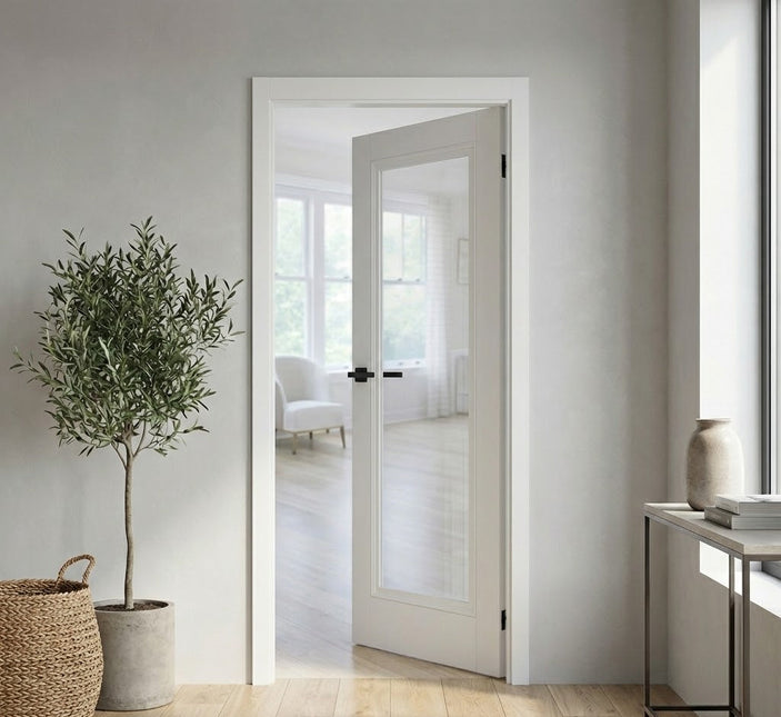 Ușă de interior T-13 cu sticlă transparentă, design clasic-modern