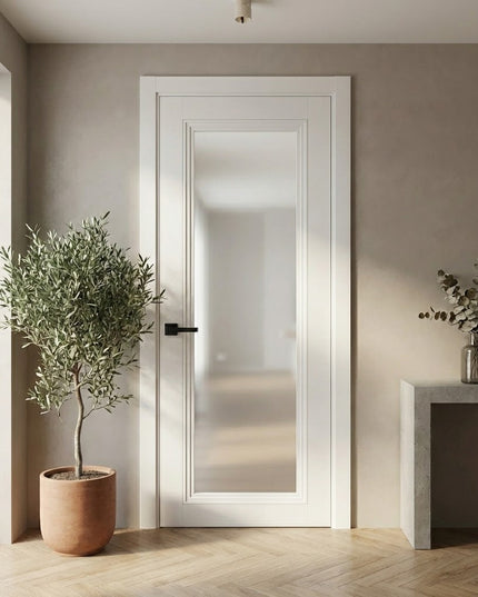 Ușă de interior T-13 cu sticlă sablată, design clasic-modern