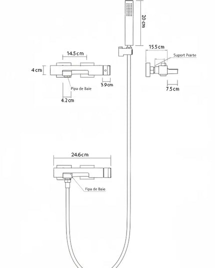 Set duș complet și cada – coloana de duș cu baterie, cap fix de cada