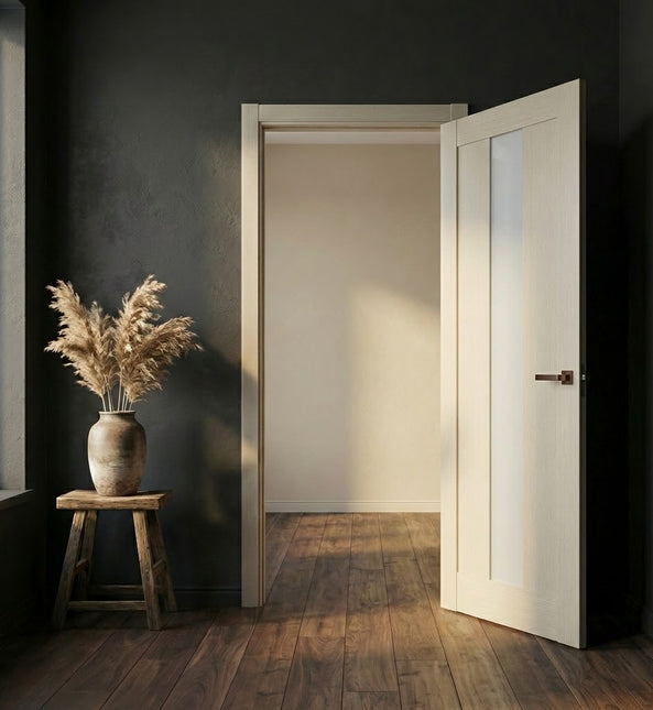 Ușă de interior ML-01 cu sticlă satinată centrală, design minimalist