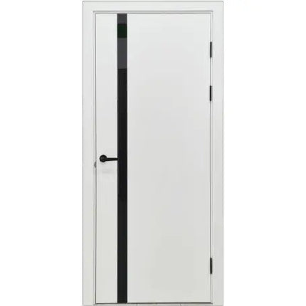 Ușă interior City White Silk Mat – cu sticlă neagră aplicată și toc reglabil, complet echipată