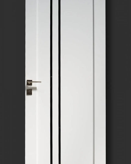 Ușă interior albă LEGO 05 cu sticlă neagră – design modern, complet echipată