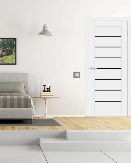 Ușă Deco 10 White Silk Mat cu sticlă neagră-cu toc reglabil