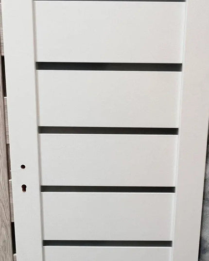 Ușă interior Mira alba cu sticla mata-model modern cu toc reglabil, complet echipată