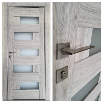 Ușă interior Rino 16 Shalet Oak – complet echipată, cu sticlă verticală și toc reglabil