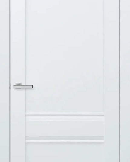 Ușă interior Valencia White Silk Mat – complet echipată, cu toc reglabil și decor vertical alb mat