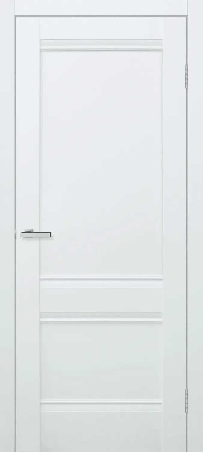 Ușă interior Valencia White Silk Mat – complet echipată, cu toc reglabil și decor vertical alb mat