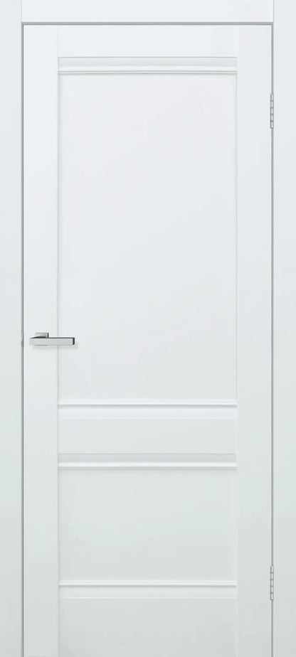 Ușă interior Valencia White Silk Mat – complet echipată, cu toc reglabil și decor vertical alb mat