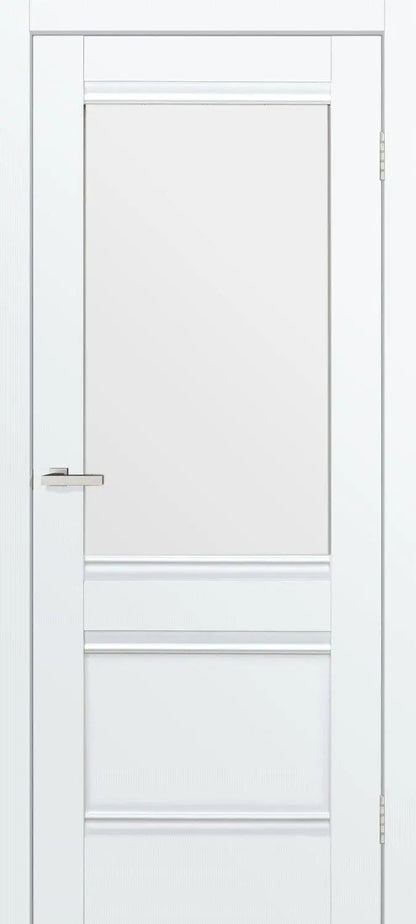 Ușă interior Valencia G White Silk Mat – cu sticlă mată decorativă și toc reglabil, complet echipată